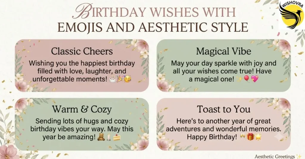 Birthday Wishes with Emojis and Aesthetic Style